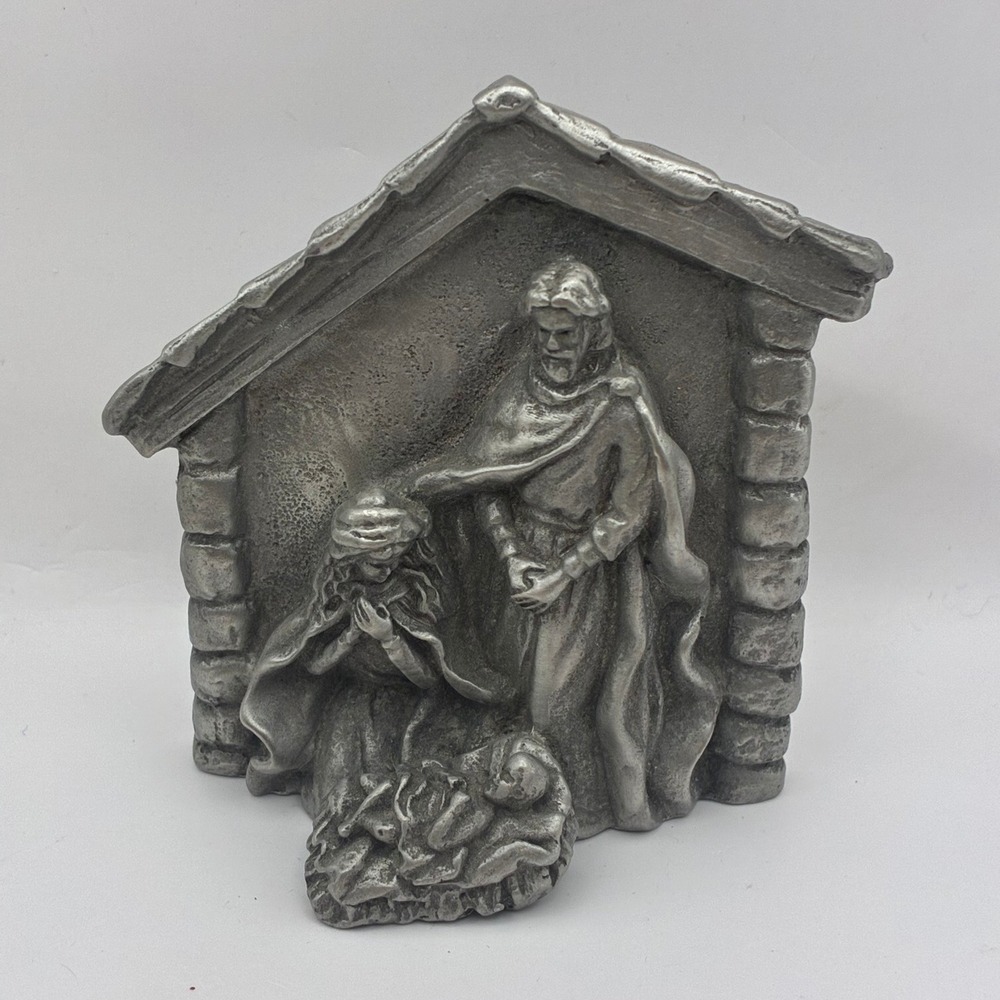 Cathi Cook Pewter Nativity Scene Figurine 1991 Silver Tone Holy Family 3.25in